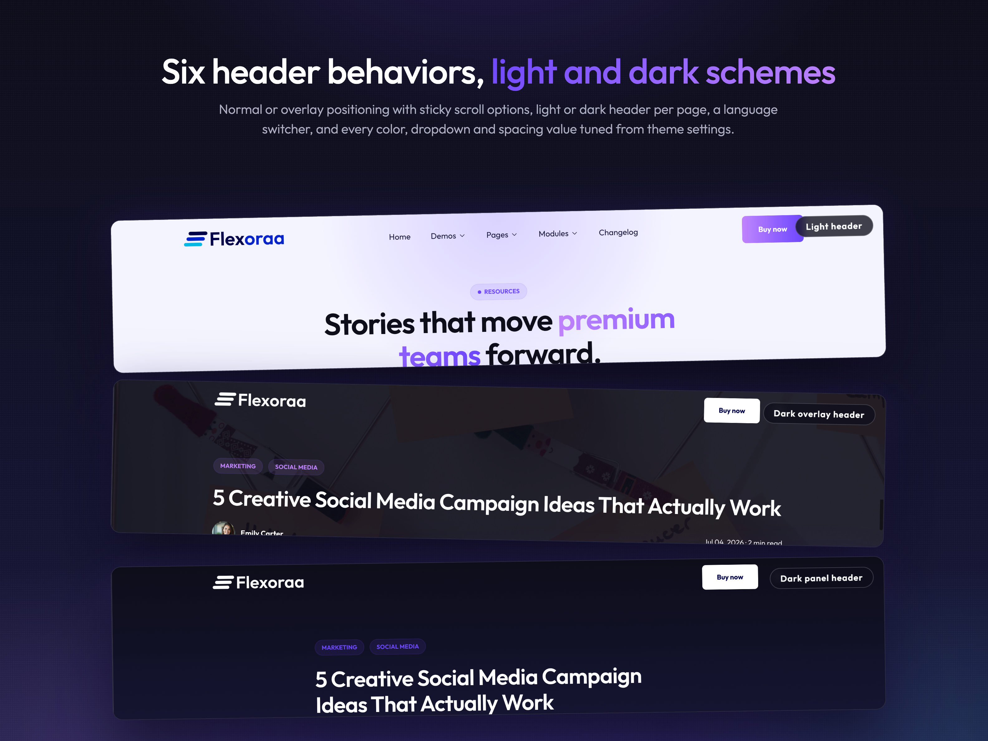 Smart Header with Sticky and Overlay Modes